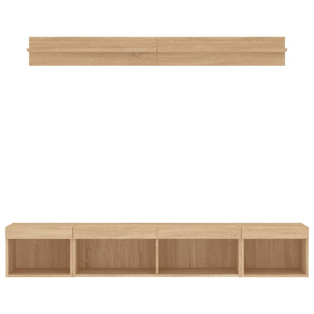 vidaXL Unități de perete TV cu LED-uri, 5 piese, stejar sonoma, lemn