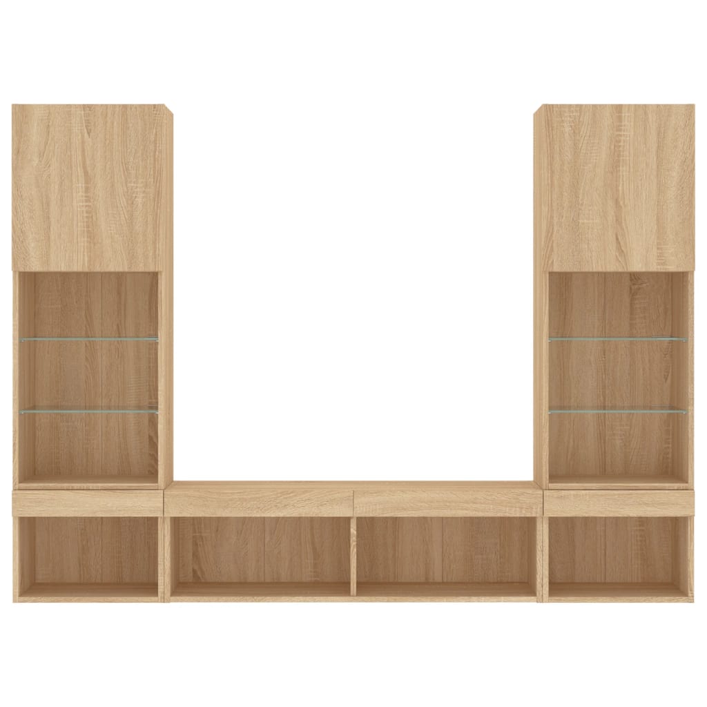 vidaXL Unități de perete TV cu LED-uri, 5 piese, stejar sonoma, lemn