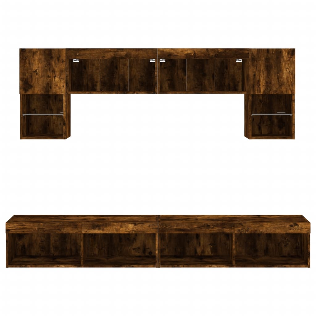 vidaXL Unități de perete TV cu LED-uri, 6 piese, stejar fumuriu, lemn