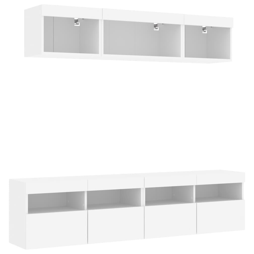 vidaXL Unități de perete TV cu LED-uri, 5 piese, alb, lemn prelucrat