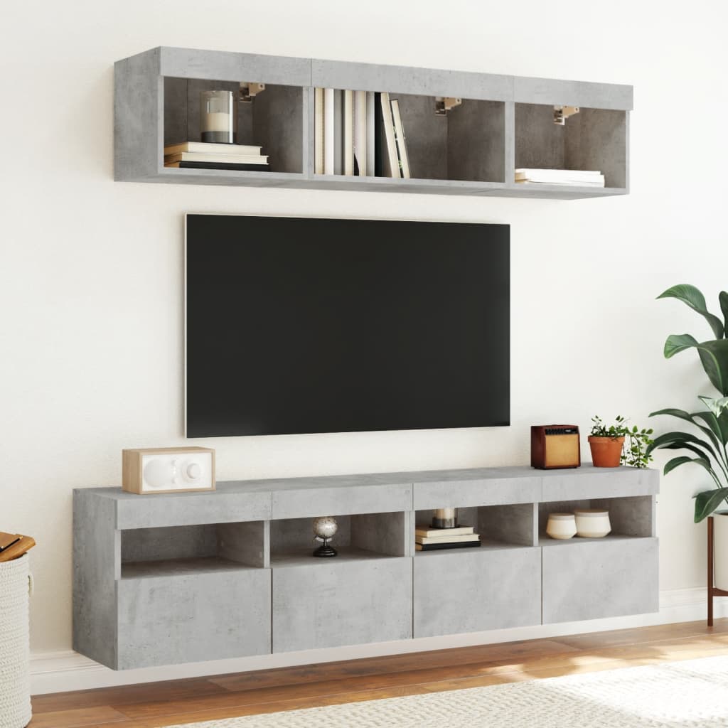 vidaXL Unități TV de perete cu LED-uri 5 piese gri beton lemn compozit