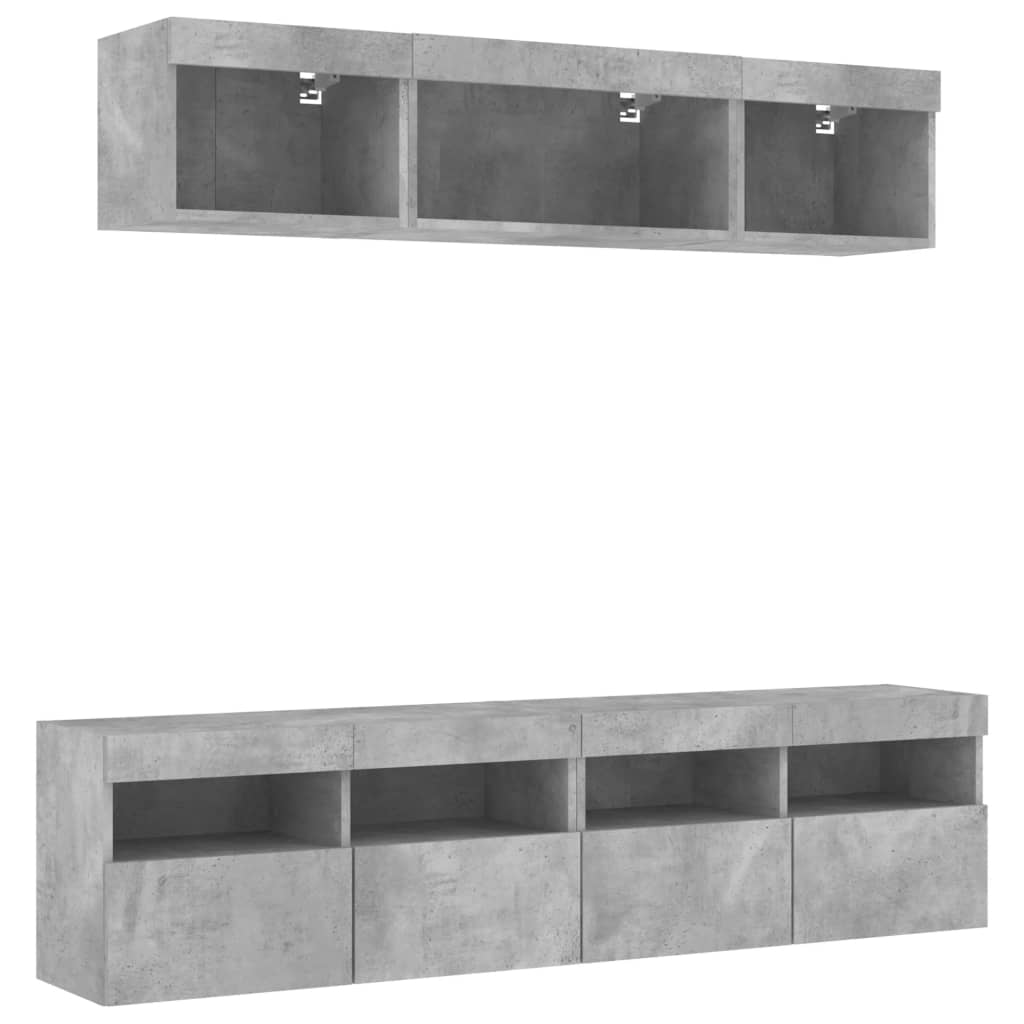 vidaXL Unități TV de perete cu LED-uri 5 piese gri beton lemn compozit