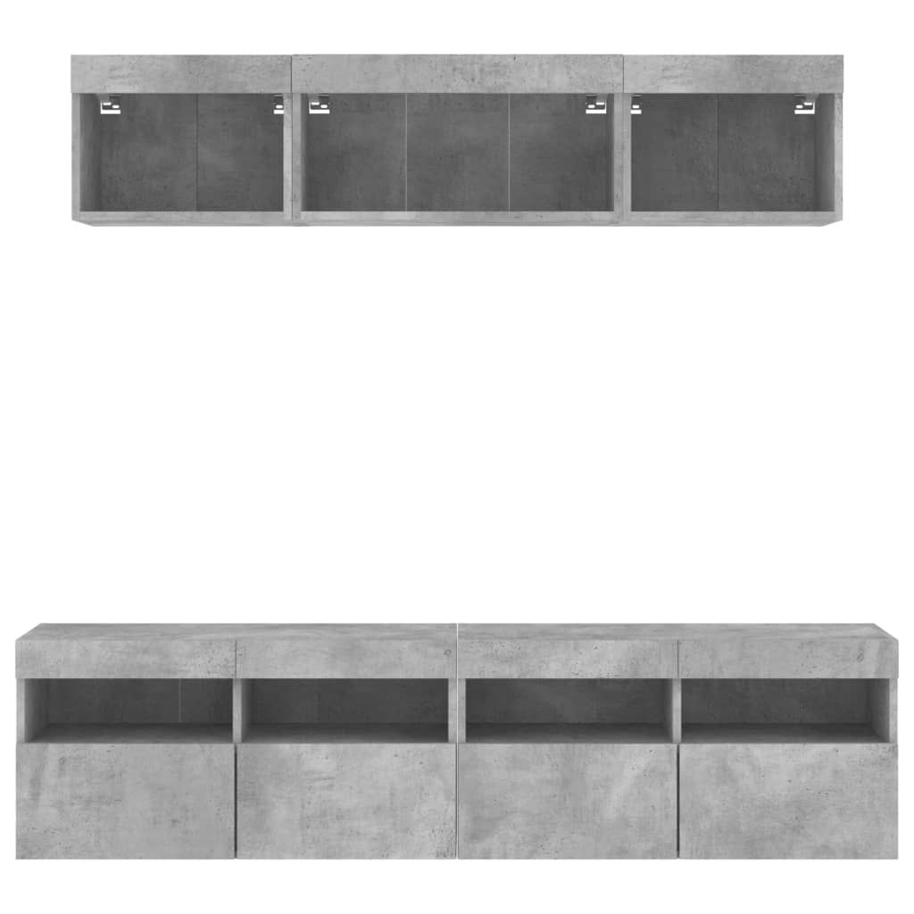 vidaXL Unități TV de perete cu LED-uri 5 piese gri beton lemn compozit