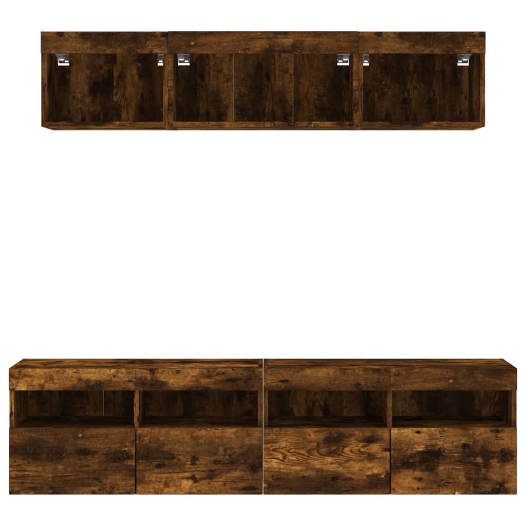 vidaXL Unități de perete TV cu LED-uri, 5 piese, stejar fumuriu, lemn