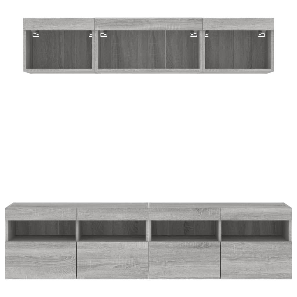 vidaXL Unități de perete TV cu LED-uri, 5 piese, gri sonoma, lemn
