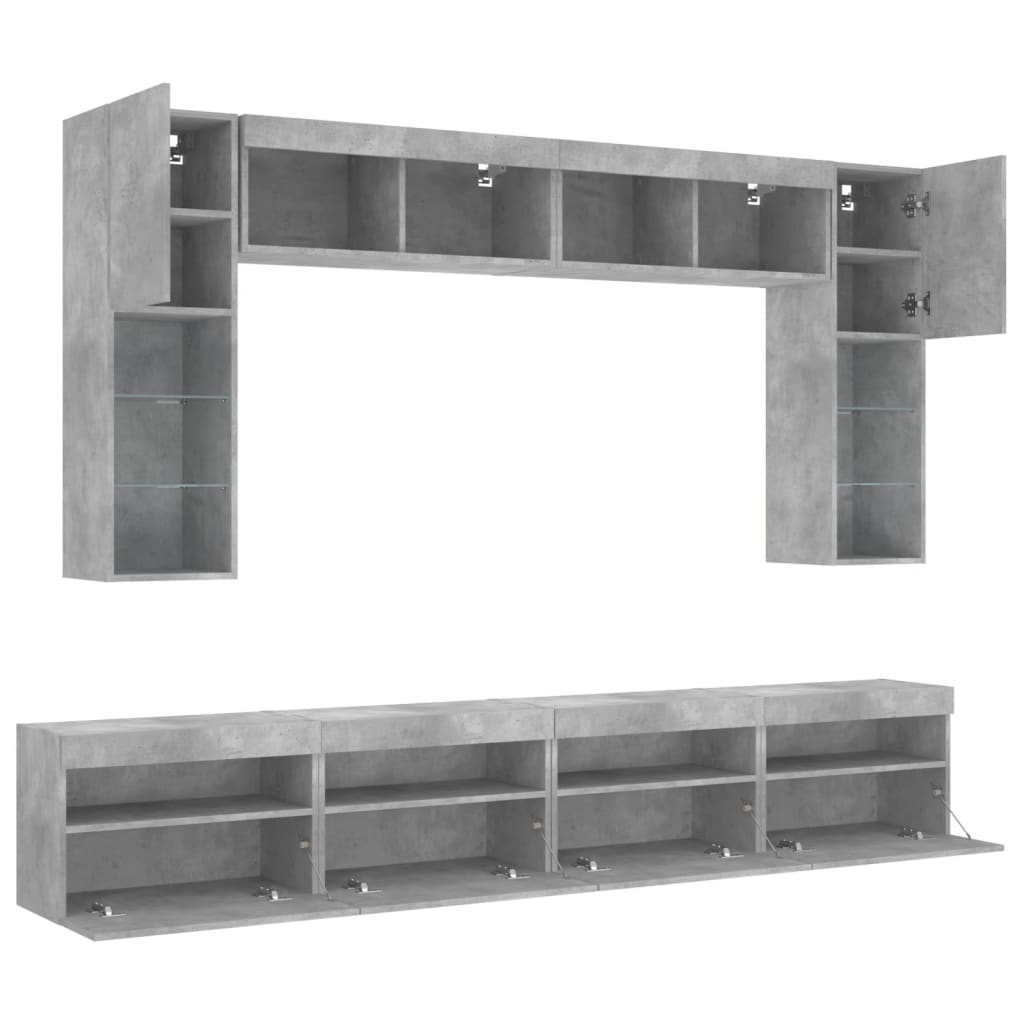 vidaXL Set comode TV de perete cu lumini LED, 8 piese, gri beton vidaXL Set comode TV de perete cu lumini LED, 8 piese, gri beton