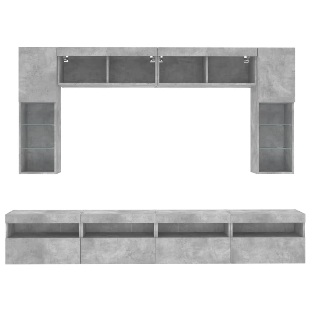 vidaXL Set comode TV de perete cu lumini LED, 8 piese, gri beton vidaXL Set comode TV de perete cu lumini LED, 8 piese, gri beton