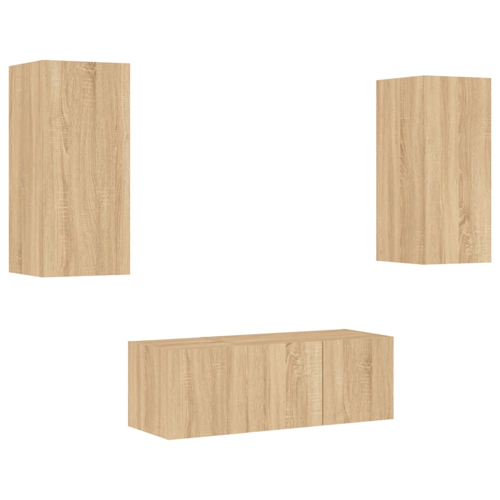 vidaXL Unități de perete TV cu LED-uri, 4 piese, stejar sonoma, lemn vidaXL Unități de perete TV cu LED-uri, 4 piese, stejar sonoma, lemn