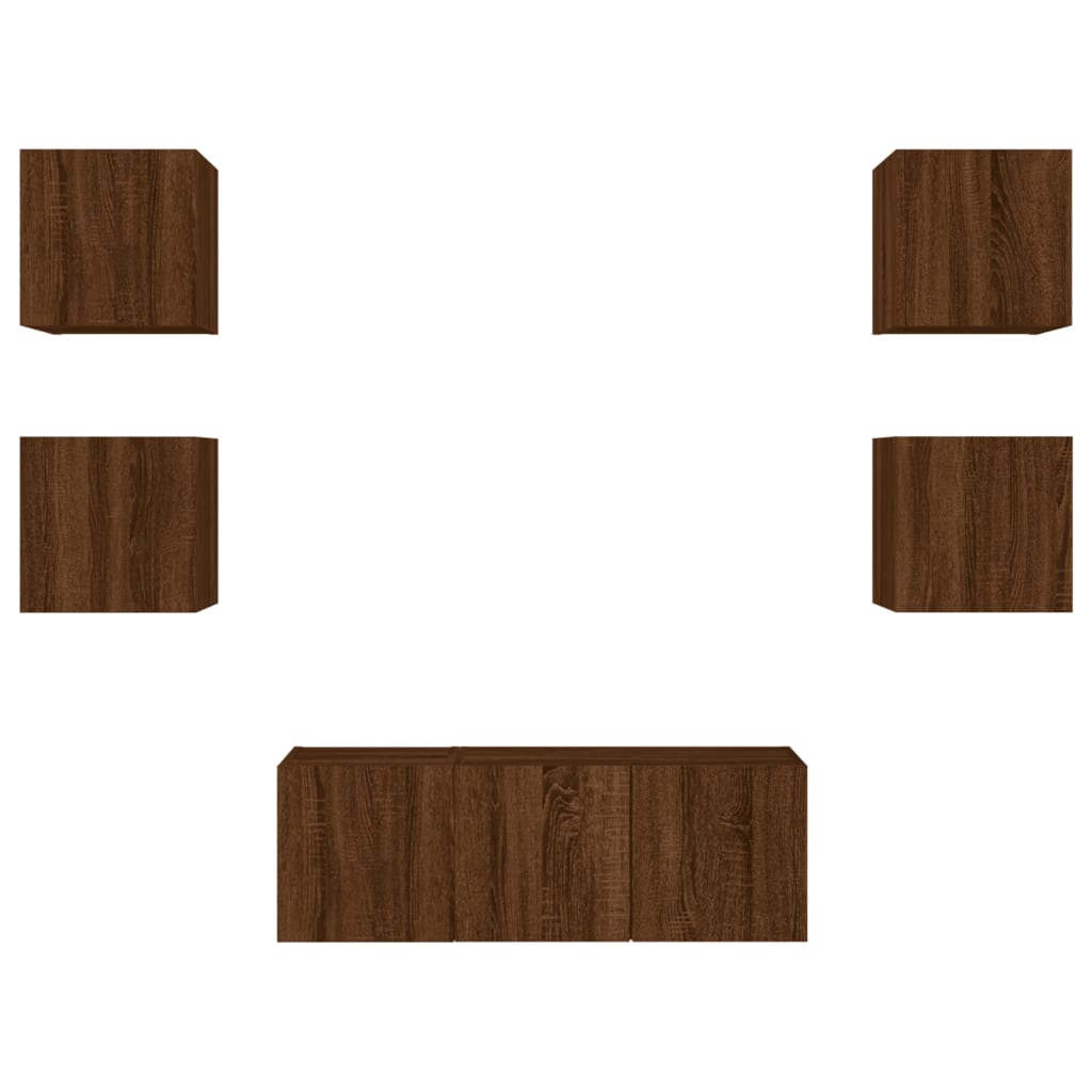 vidaXL Unități de perete TV cu LED-uri, 6 piese, stejar maro, lemn