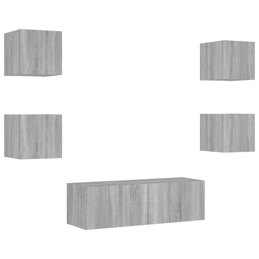 vidaXL Comode TV de perete cu lumini LED, 5 piese, gri sonoma