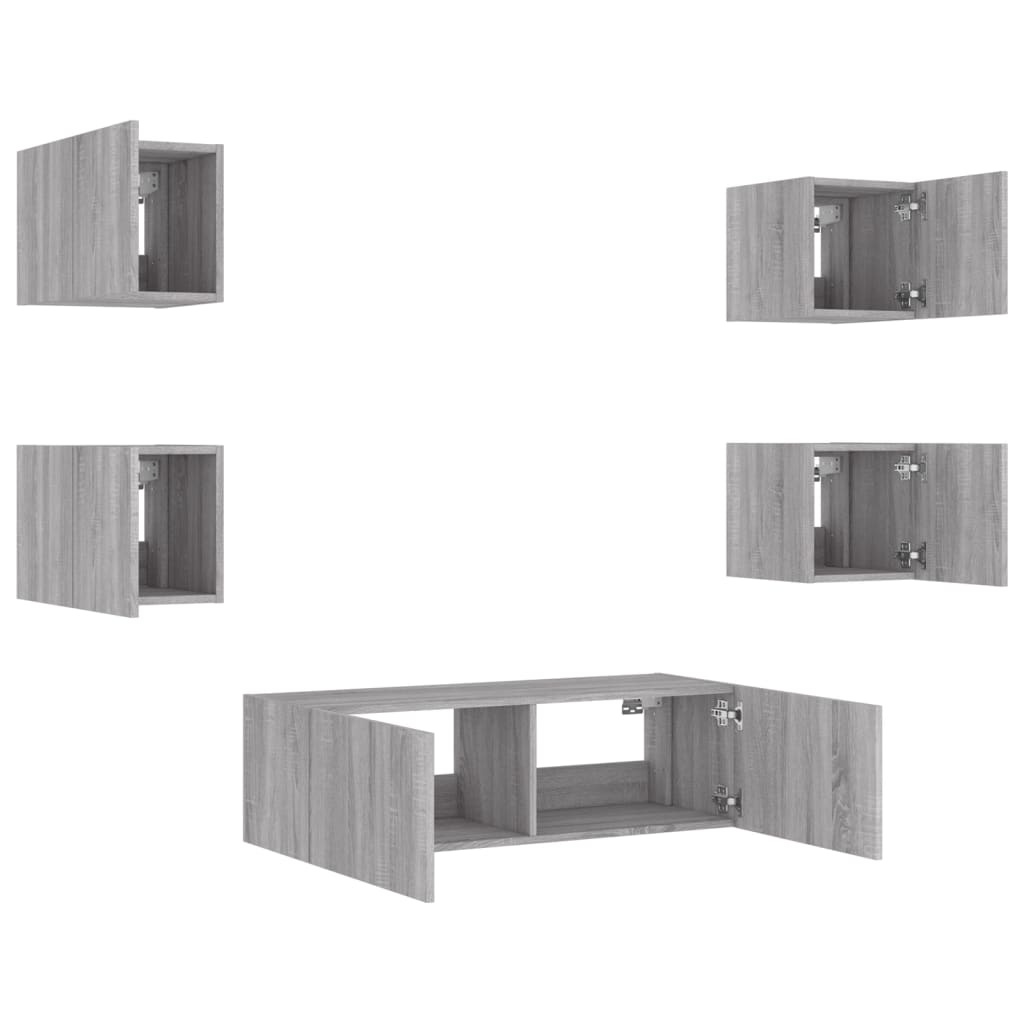 vidaXL Comode TV de perete cu lumini LED, 5 piese, gri sonoma