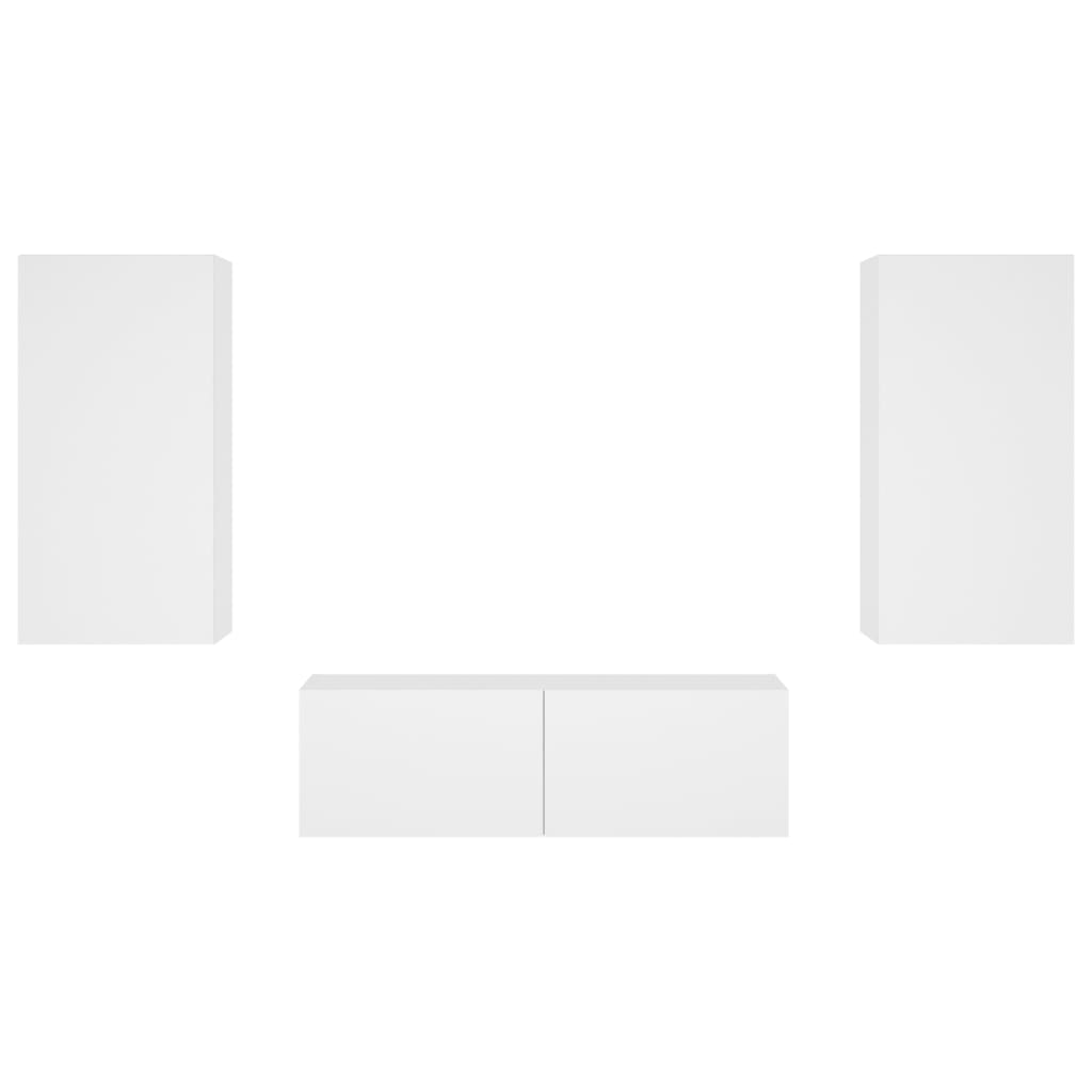 vidaXL Comode TV de perete cu lumini LED, 3 piese, alb