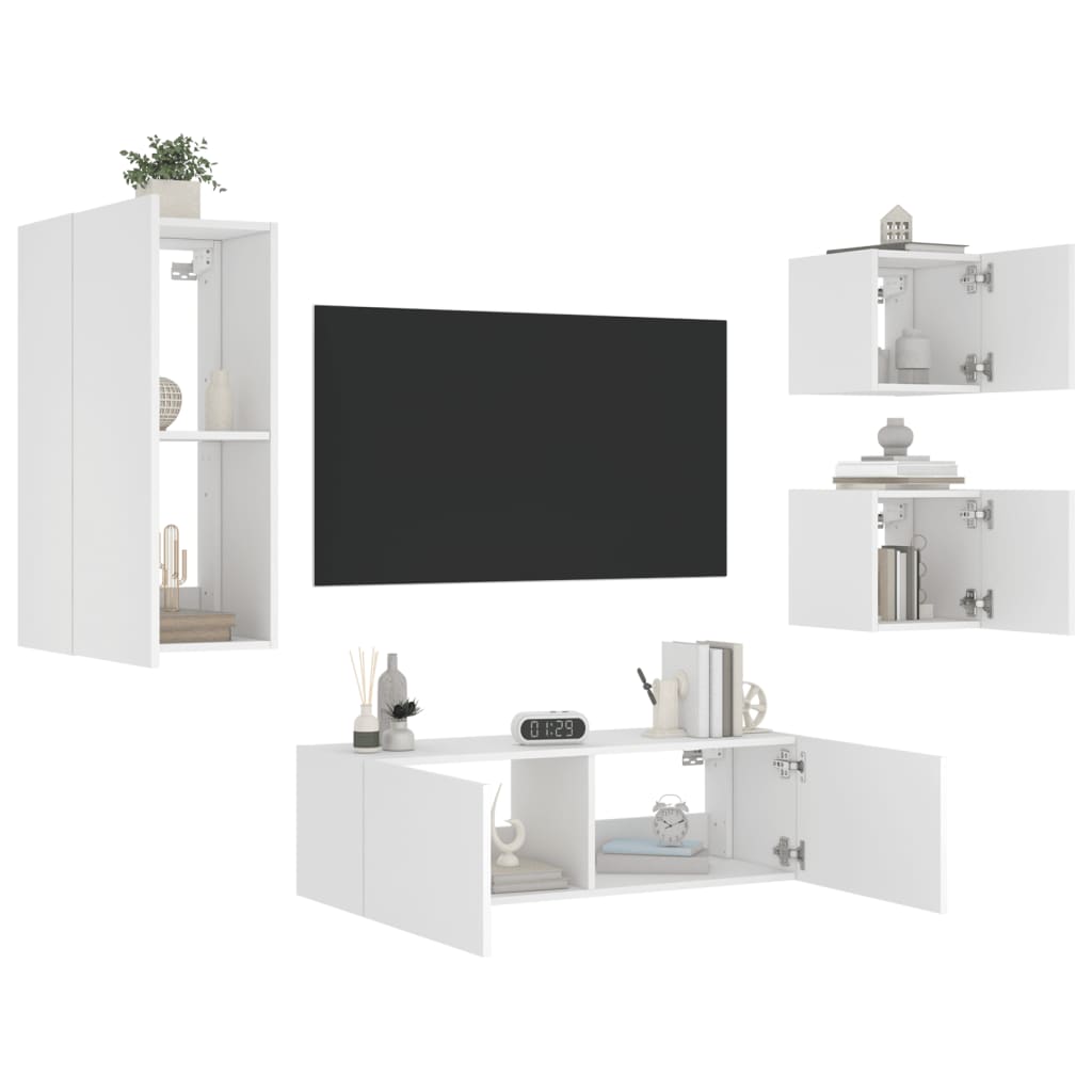 vidaXL Comode TV de perete cu lumini LED, 4 piese, alb