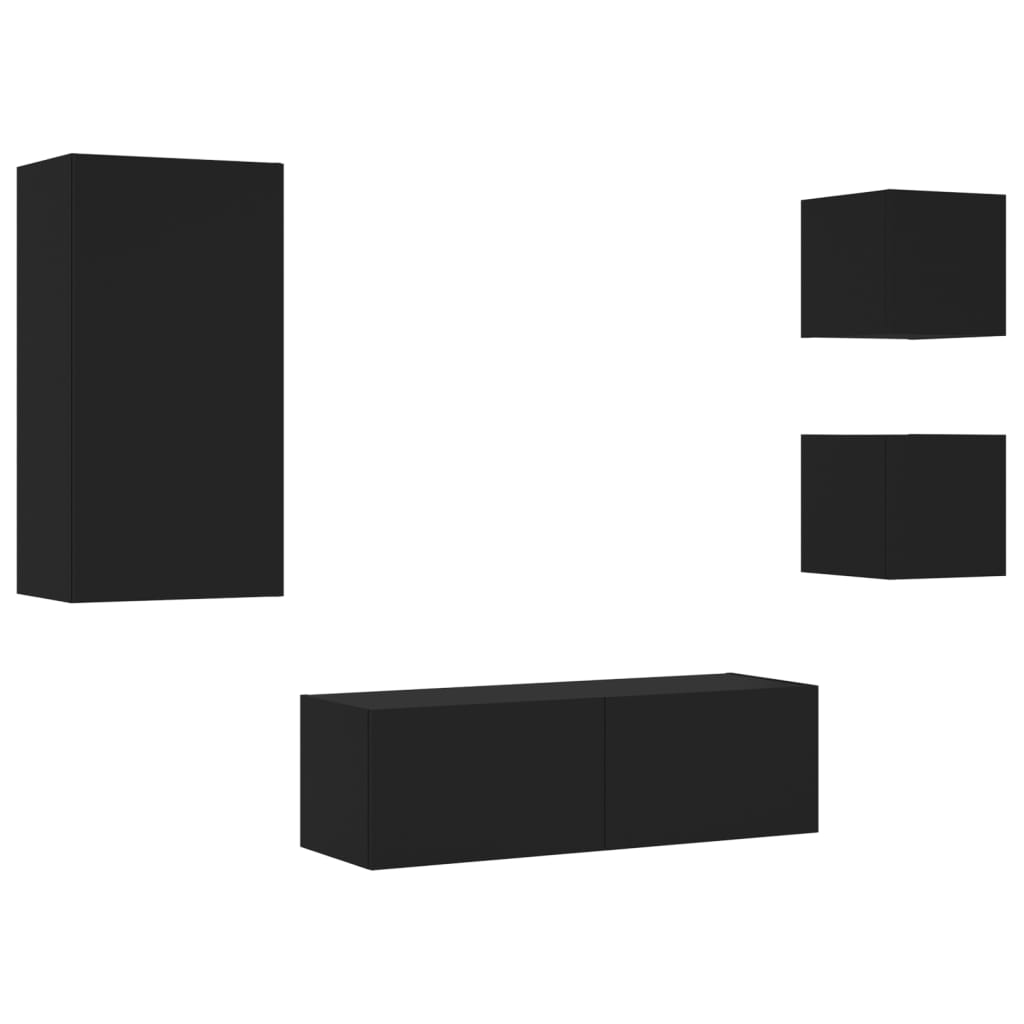 vidaXL Comode TV de perete cu lumini LED, 4 piese, negru