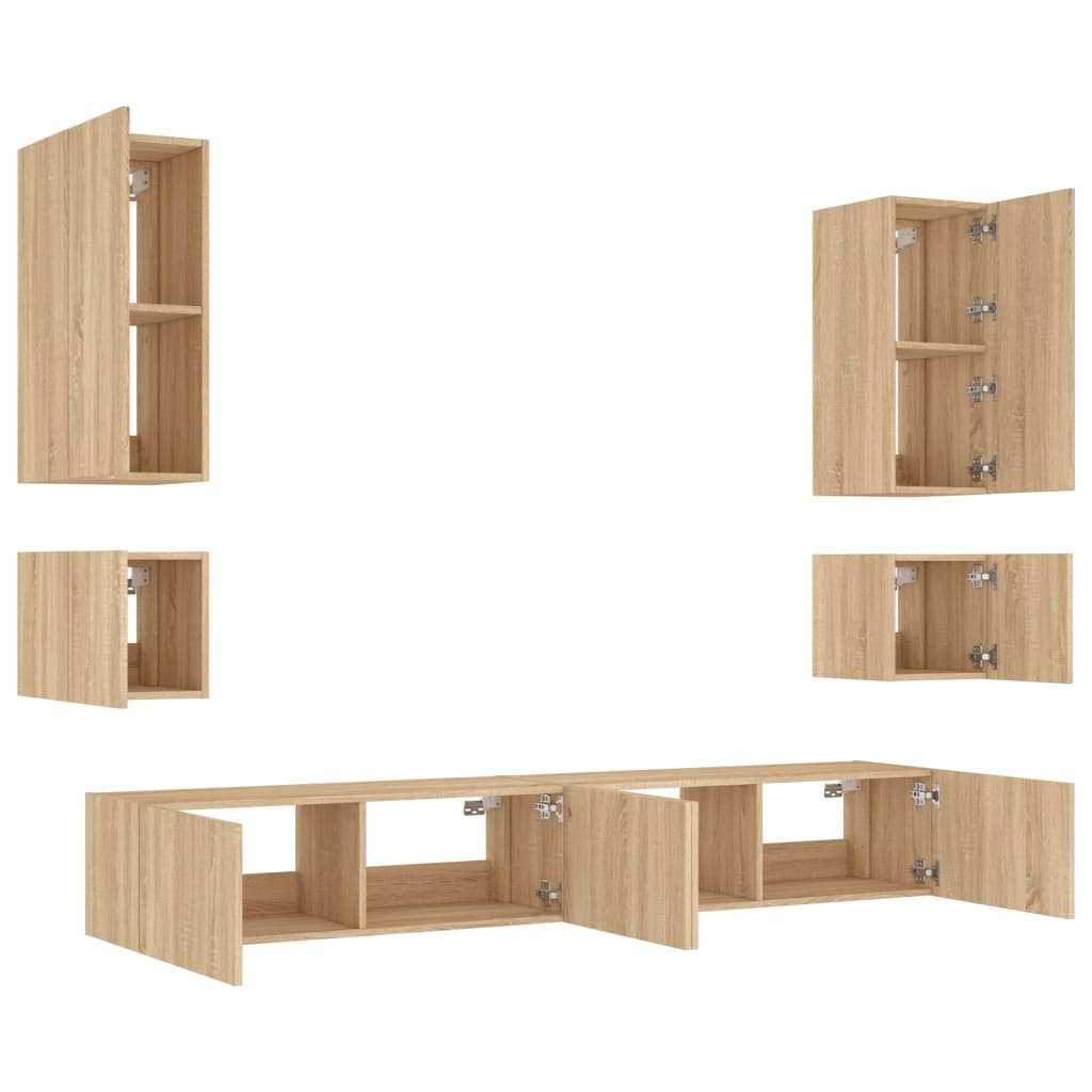 vidaXL Comode TV de perete cu lumini LED, 6 piese, stejar sonoma