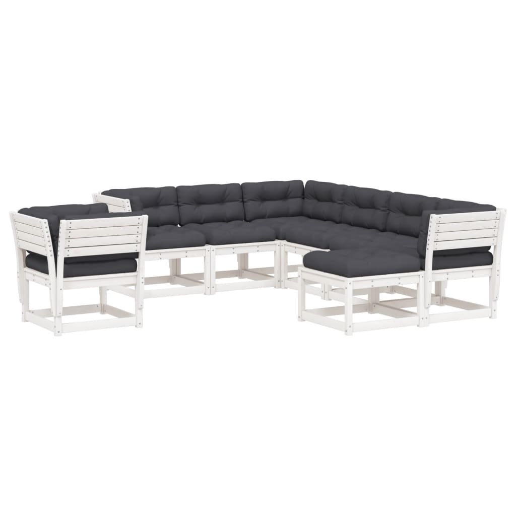 vidaXL Set mobilier grădină cu perne, 8 piese, alb, lemn masiv de pin