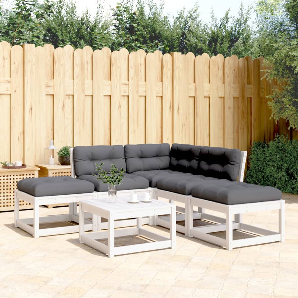 vidaXL Set canapele de grădină cu perne 5 piese alb lemn masiv de pin vidaXL Set canapele de grădină cu perne 5 piese alb lemn masiv de pin