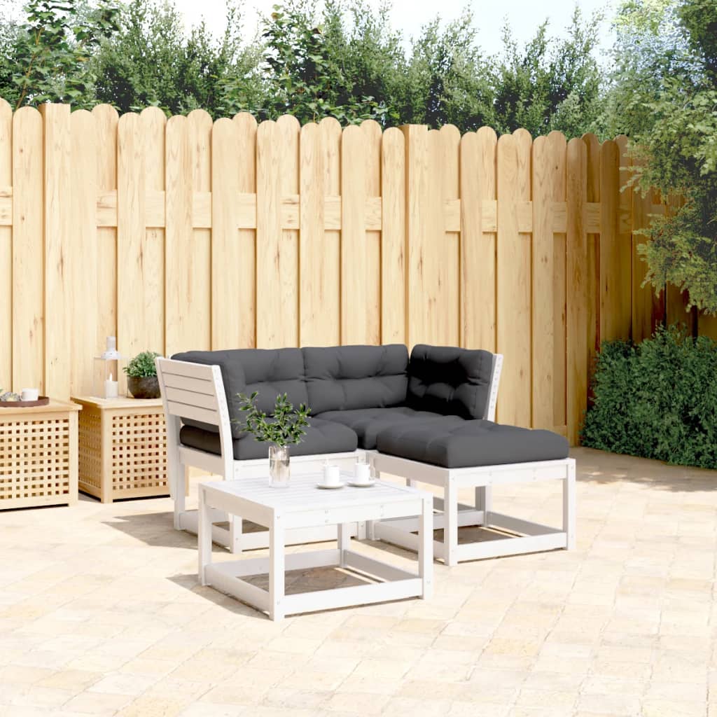 vidaXL Set canapele de grădină cu perne 3 piese alb lemn masiv de pin vidaXL Set canapele de grădină cu perne 3 piese alb lemn masiv de pin