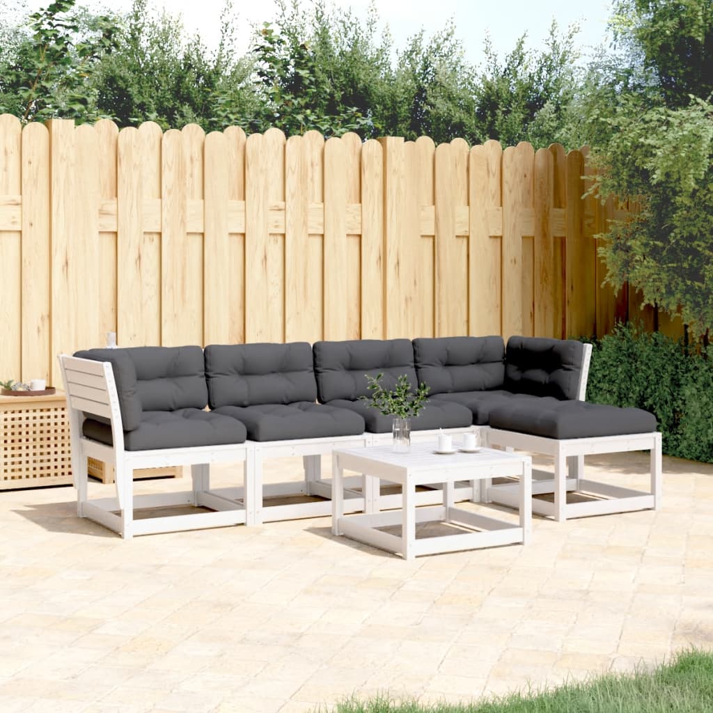 vidaXL Set canapele de grădină cu perne 5 piese alb lemn masiv de pin vidaXL Set canapele de grădină cu perne 5 piese alb lemn masiv de pin