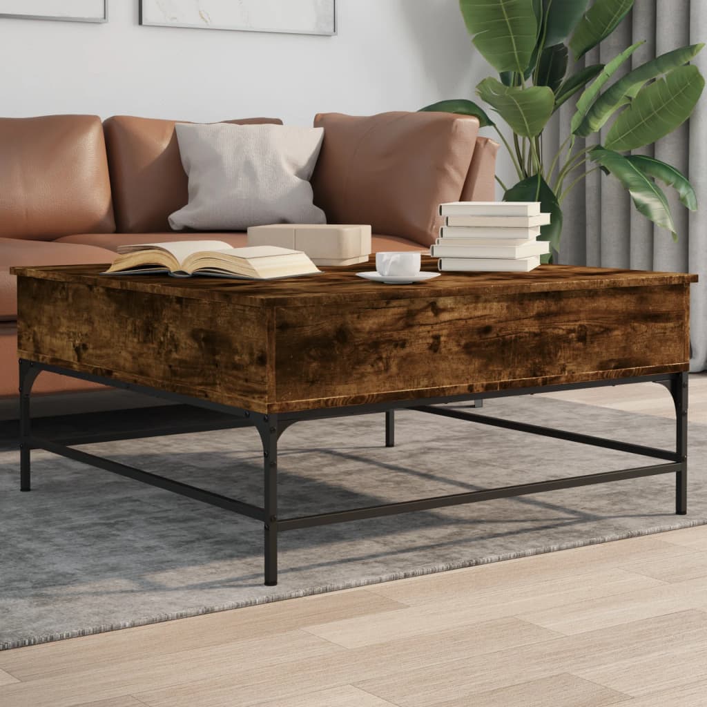 vidaXL Măsuță de cafea stejar fumuriu 95x95x45 cm lemn prelucrat/metal vidaXL Măsuță de cafea stejar fumuriu 95x95x45 cm lemn prelucrat/metal
