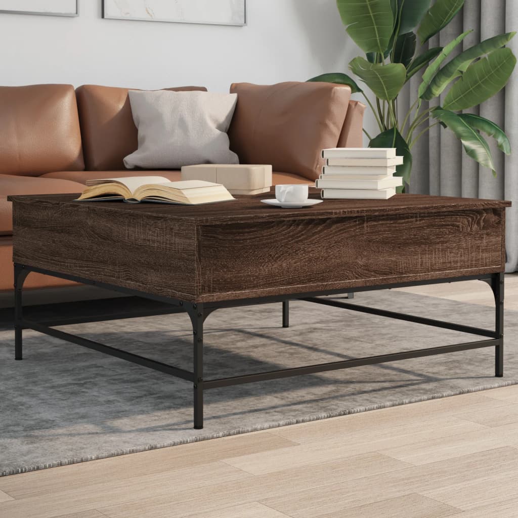 vidaXL Măsuță de cafea, stejar maro, 95x95x45 cm, lemn prelucrat/metal vidaXL Măsuță de cafea, stejar maro, 95x95x45 cm, lemn prelucrat/metal