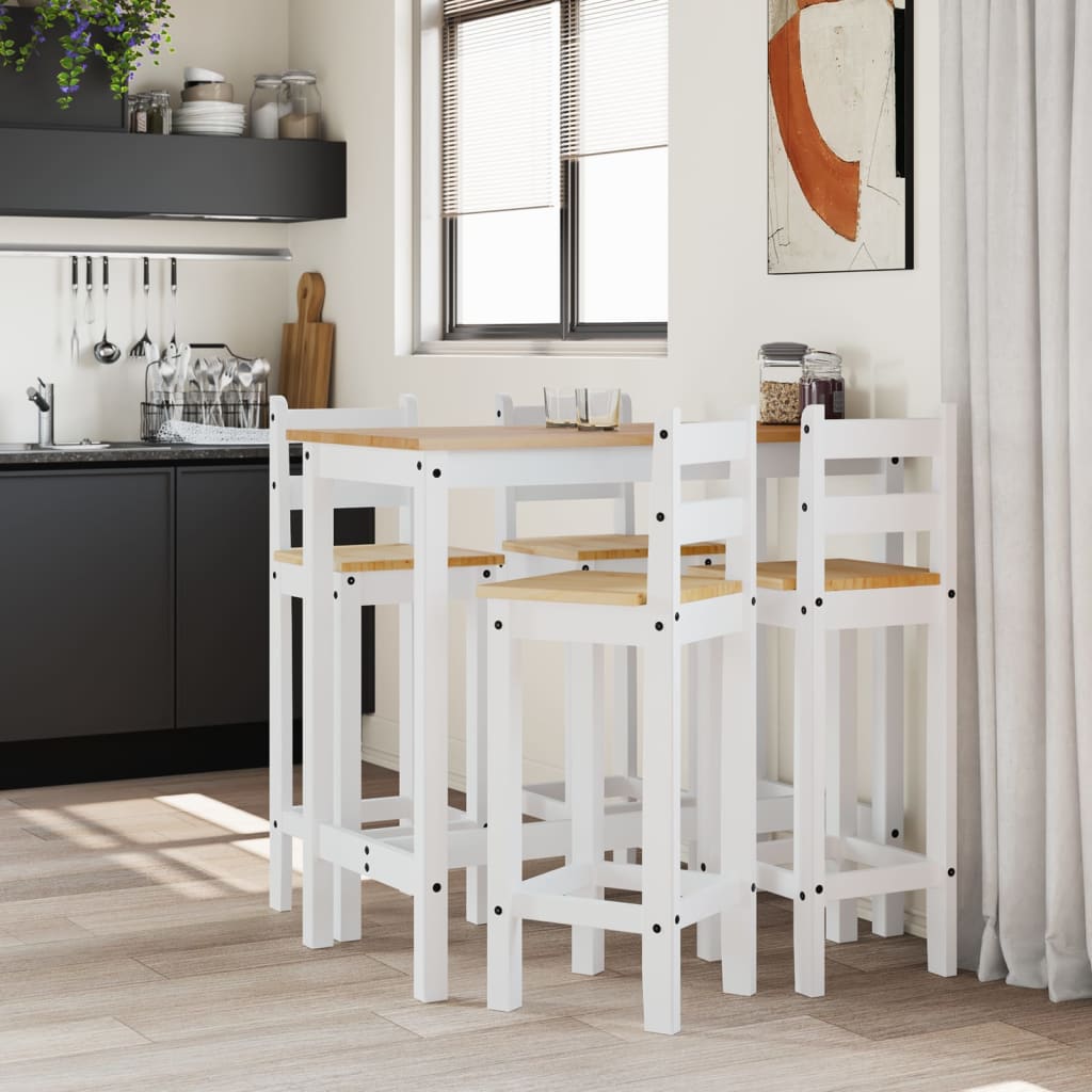 vidaXL Set mobilier de bar, 5 piese, alb, lemn masiv de pin vidaXL Set mobilier de bar, 5 piese, alb, lemn masiv de pin