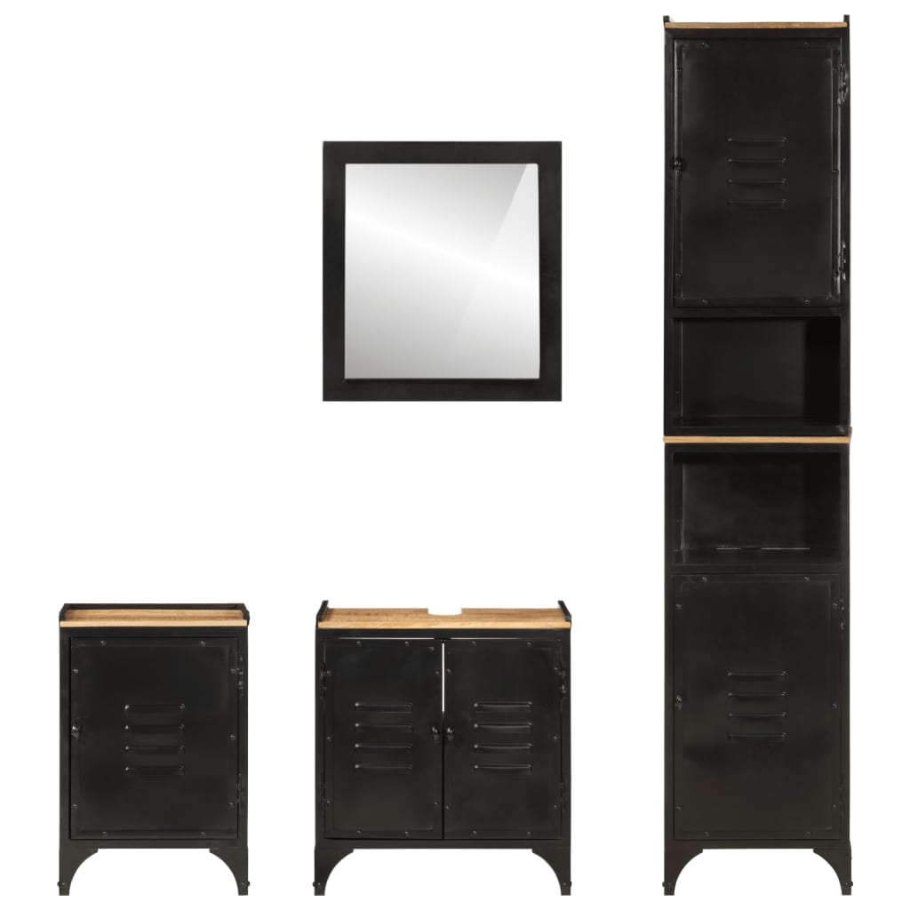 vidaXL Set mobilier de baie, 4 piese, fier și lemn masiv de mango