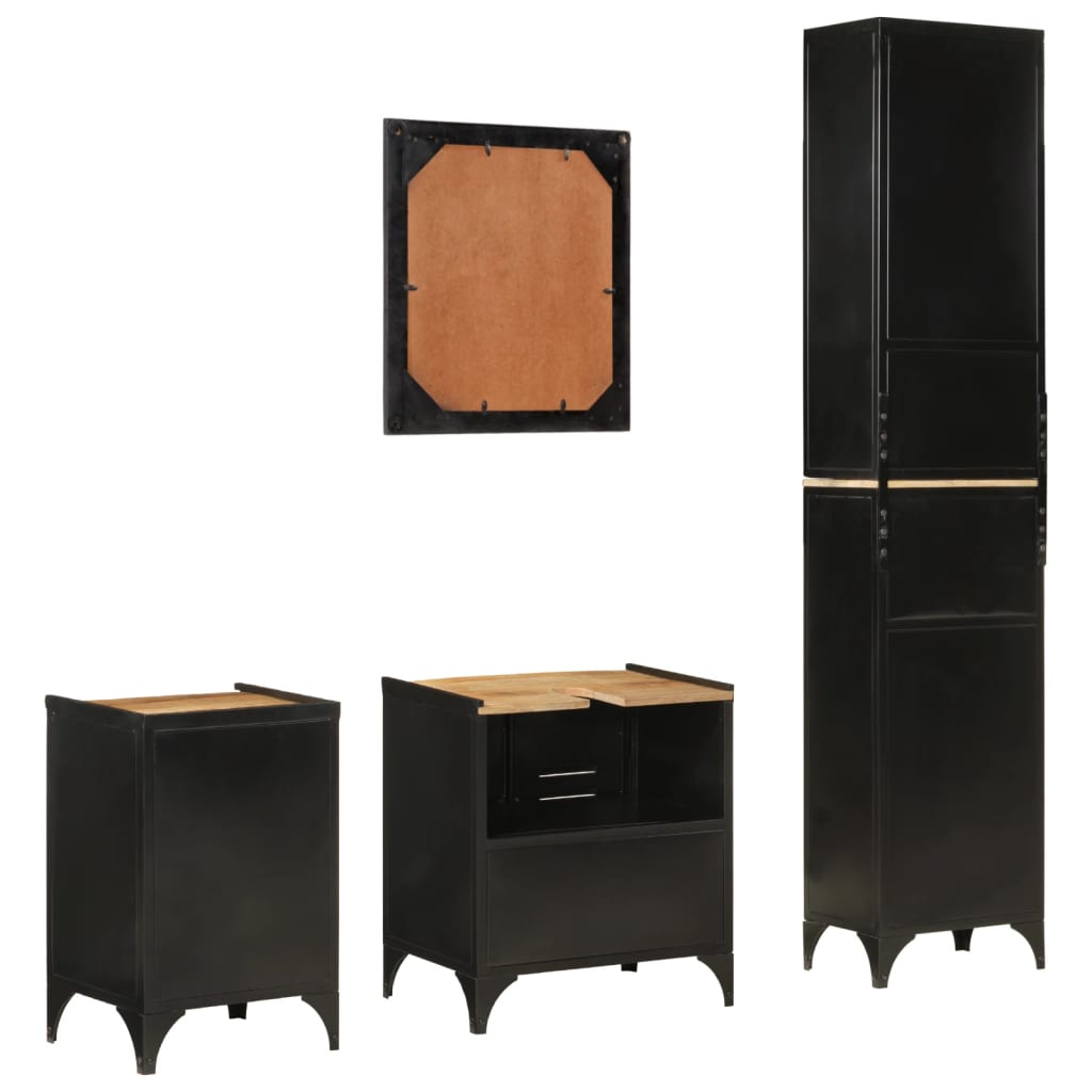 vidaXL Set mobilier de baie, 4 piese, fier și lemn masiv de mango