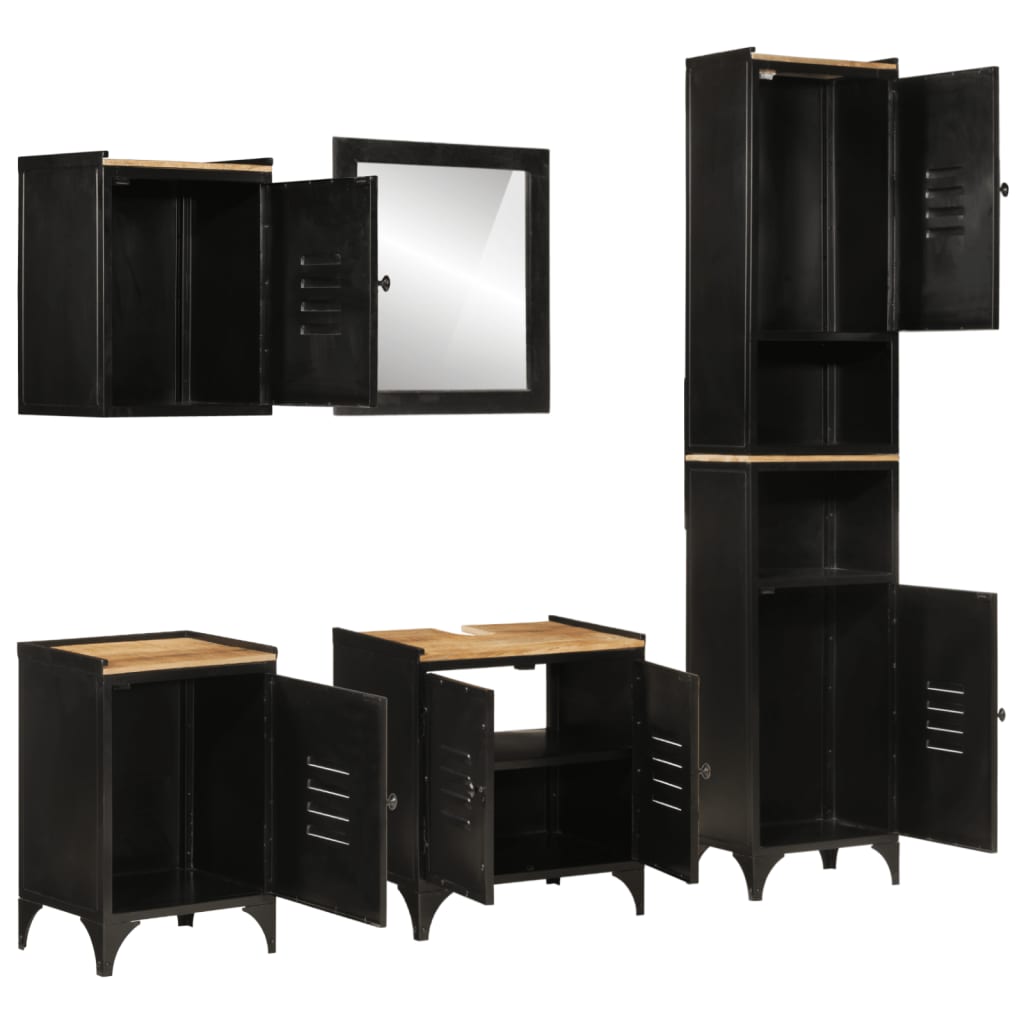 vidaXL Set mobilier de baie, 5 piese, fier și lemn masiv de mango
