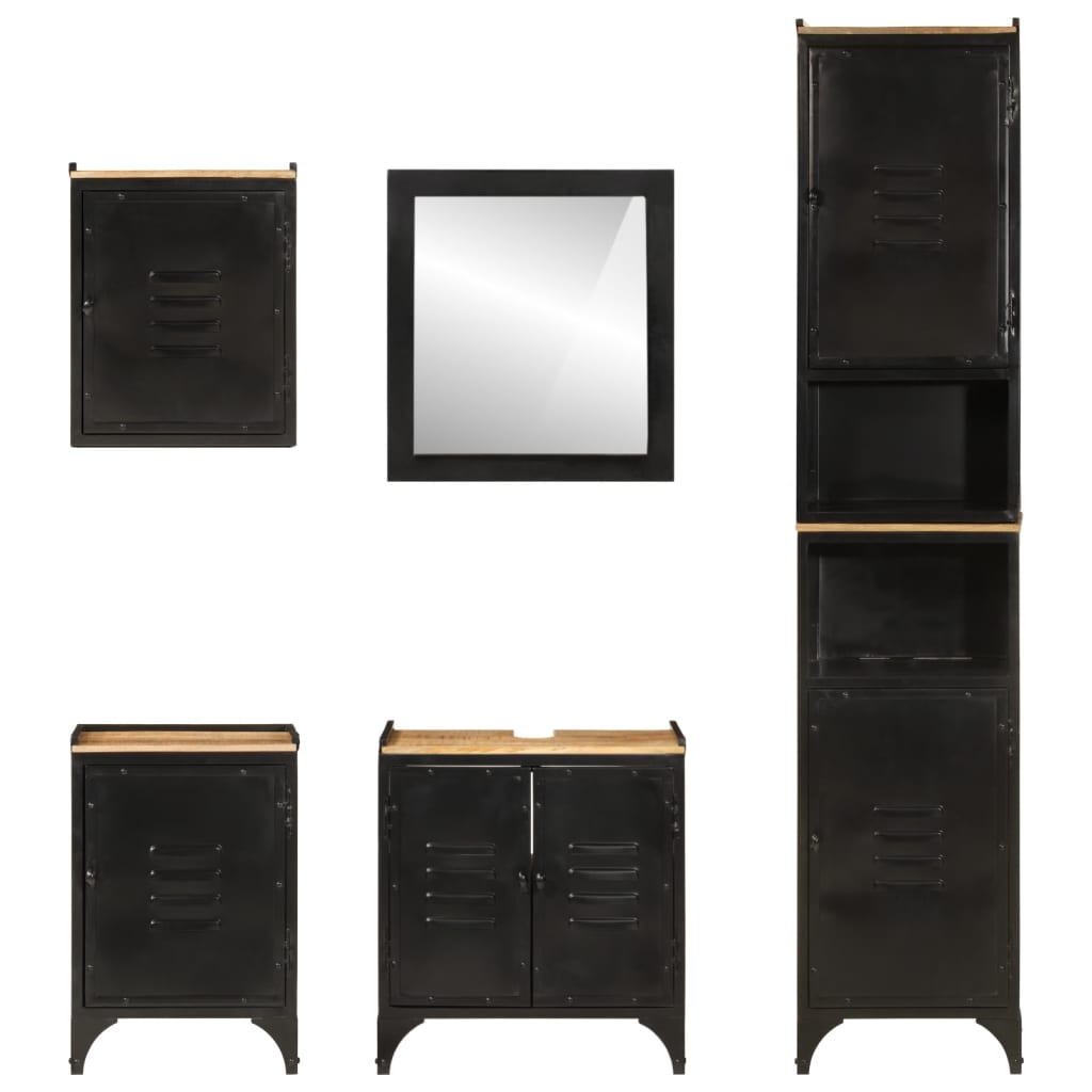 vidaXL Set mobilier de baie, 5 piese, fier și lemn masiv de mango