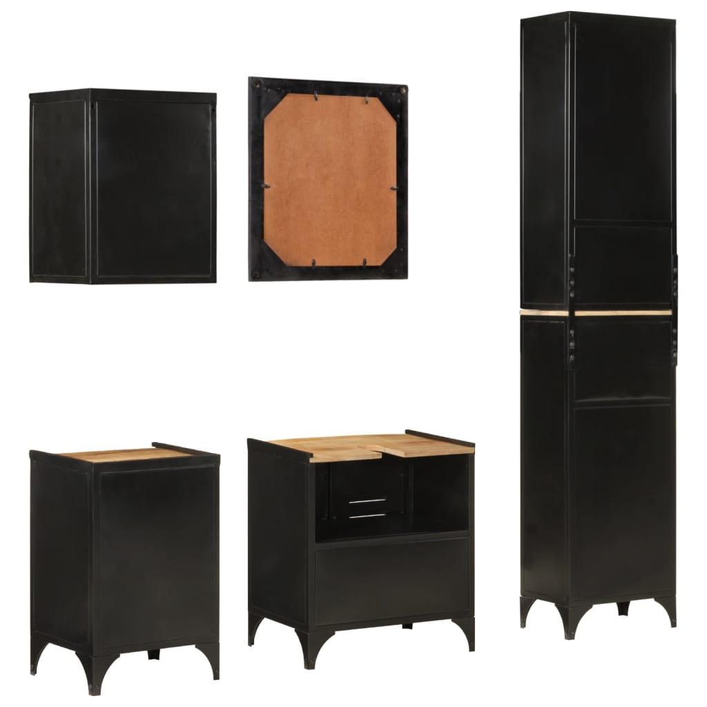 vidaXL Set mobilier de baie, 5 piese, fier și lemn masiv de mango