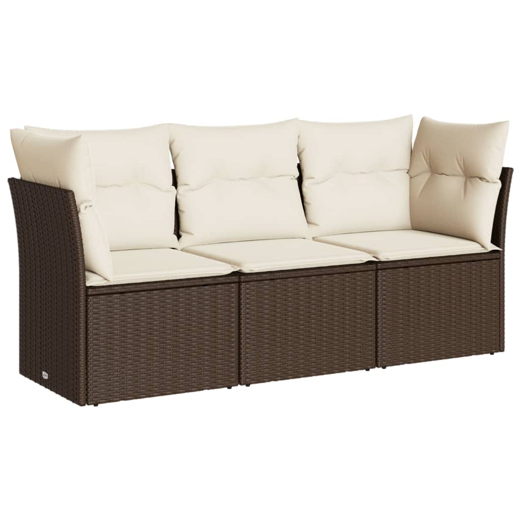 vidaXL Set canapele de grădină cu perne, 3 piese, maro, poliratan