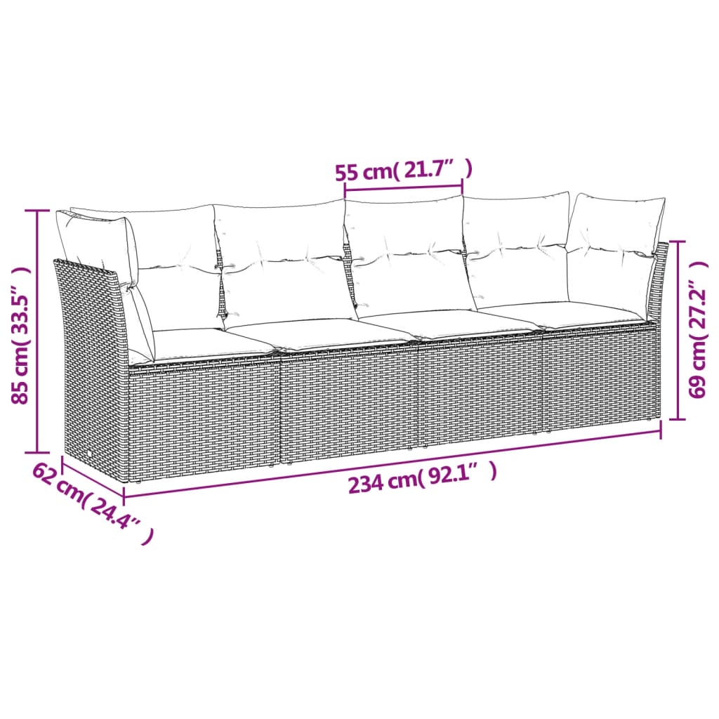 vidaXL Set canapea de grădină cu perne, 4 piese, gri deschis poliratan vidaXL Set canapea de grădină cu perne, 4 piese, gri deschis poliratan