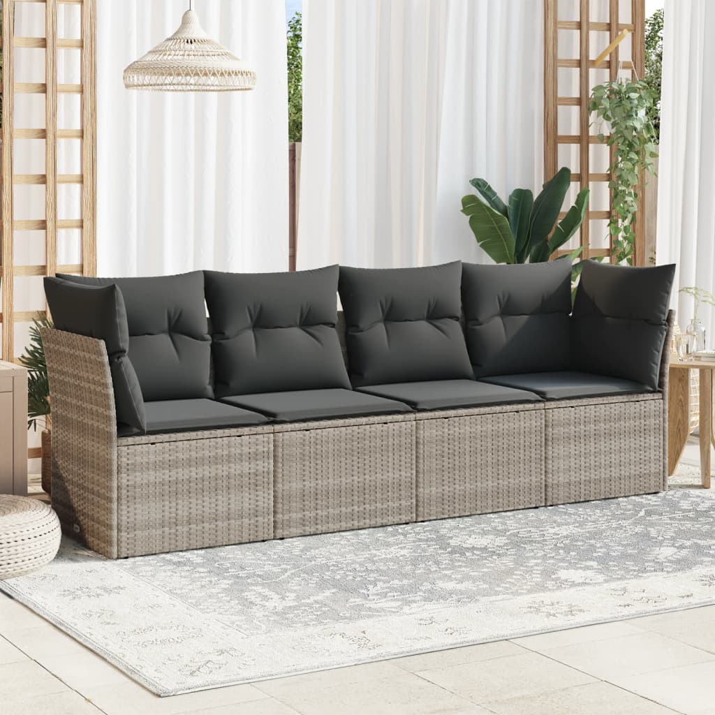 vidaXL Set canapea de grădină cu perne, 4 piese, gri deschis poliratan vidaXL Set canapea de grădină cu perne, 4 piese, gri deschis poliratan
