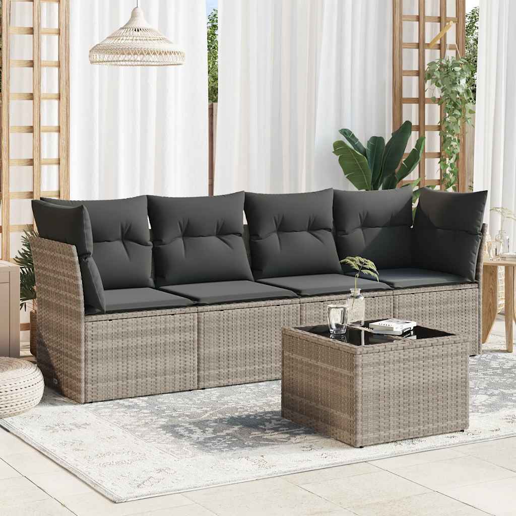 vidaXL Set canapele de grădină cu perne, 5 piese gri deschis poliratan vidaXL Set canapele de grădină cu perne, 5 piese gri deschis poliratan