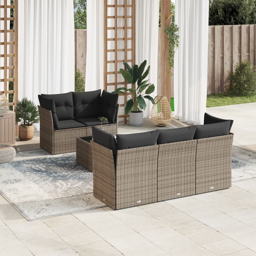 vidaXL Set mobilier grădină cu perne, 6 piese, gri, poliratan vidaXL Set mobilier grădină cu perne, 6 piese, gri, poliratan