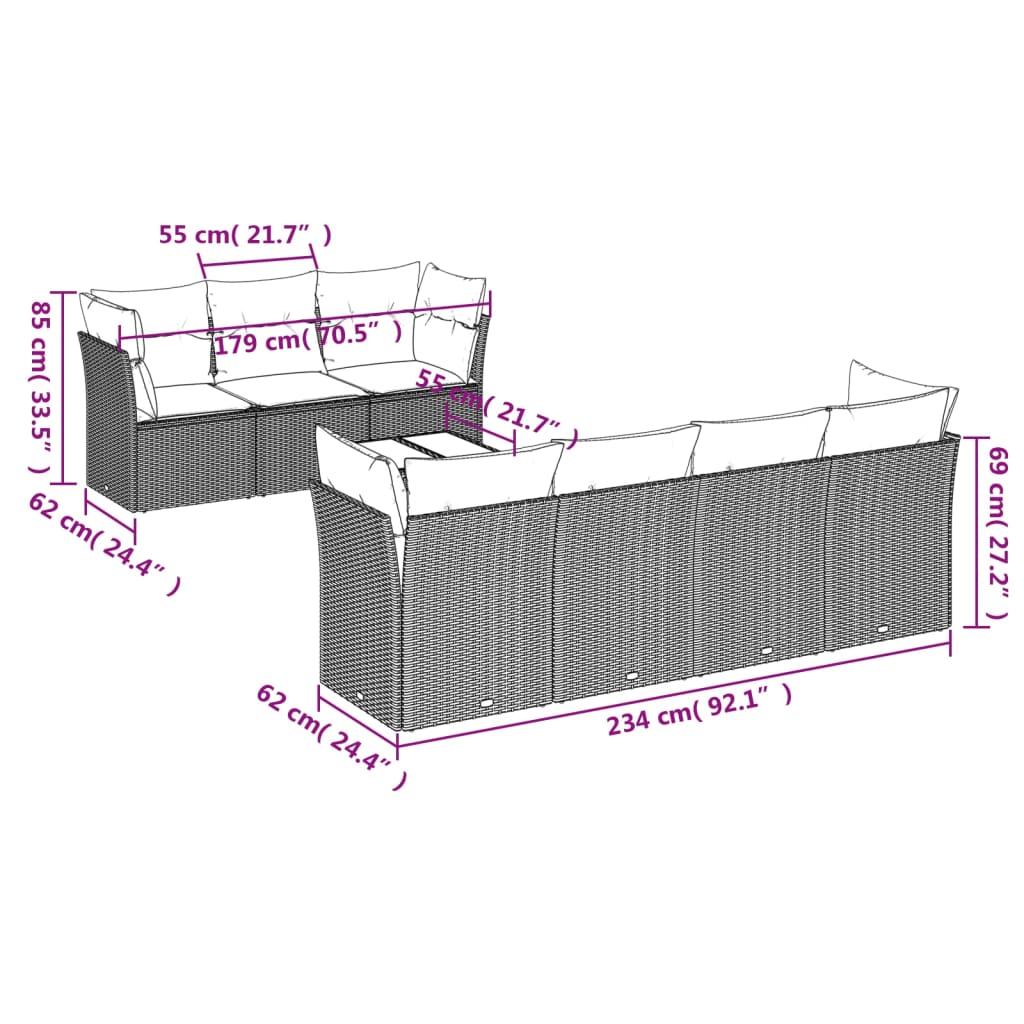 vidaXL Set mobilier de grădină cu perne, 8 piese, negru, poliratan
