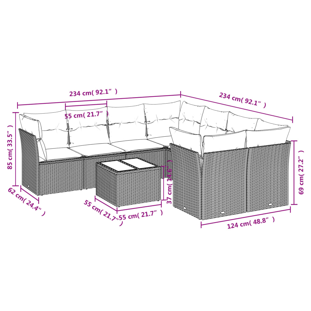 vidaXL Set mobilier de grădină cu perne, 9 piese, negru, poliratan vidaXL Set mobilier de grădină cu perne, 9 piese, negru, poliratan