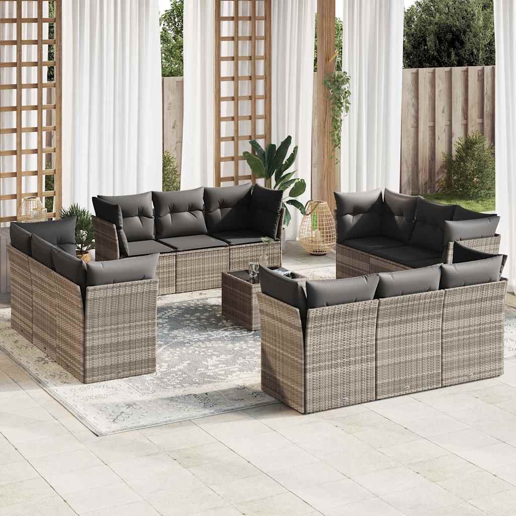 vidaXL Set canapele de grădină cu perne, 13piese gri deschis poliratan vidaXL Set canapele de grădină cu perne, 13piese gri deschis poliratan