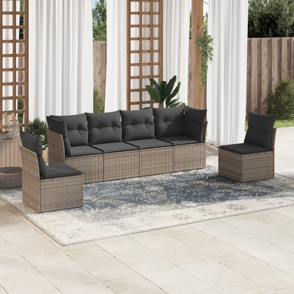 vidaXL Set mobilier grădină cu perne, 6 piese, gri, poliratan vidaXL Set mobilier grădină cu perne, 6 piese, gri, poliratan