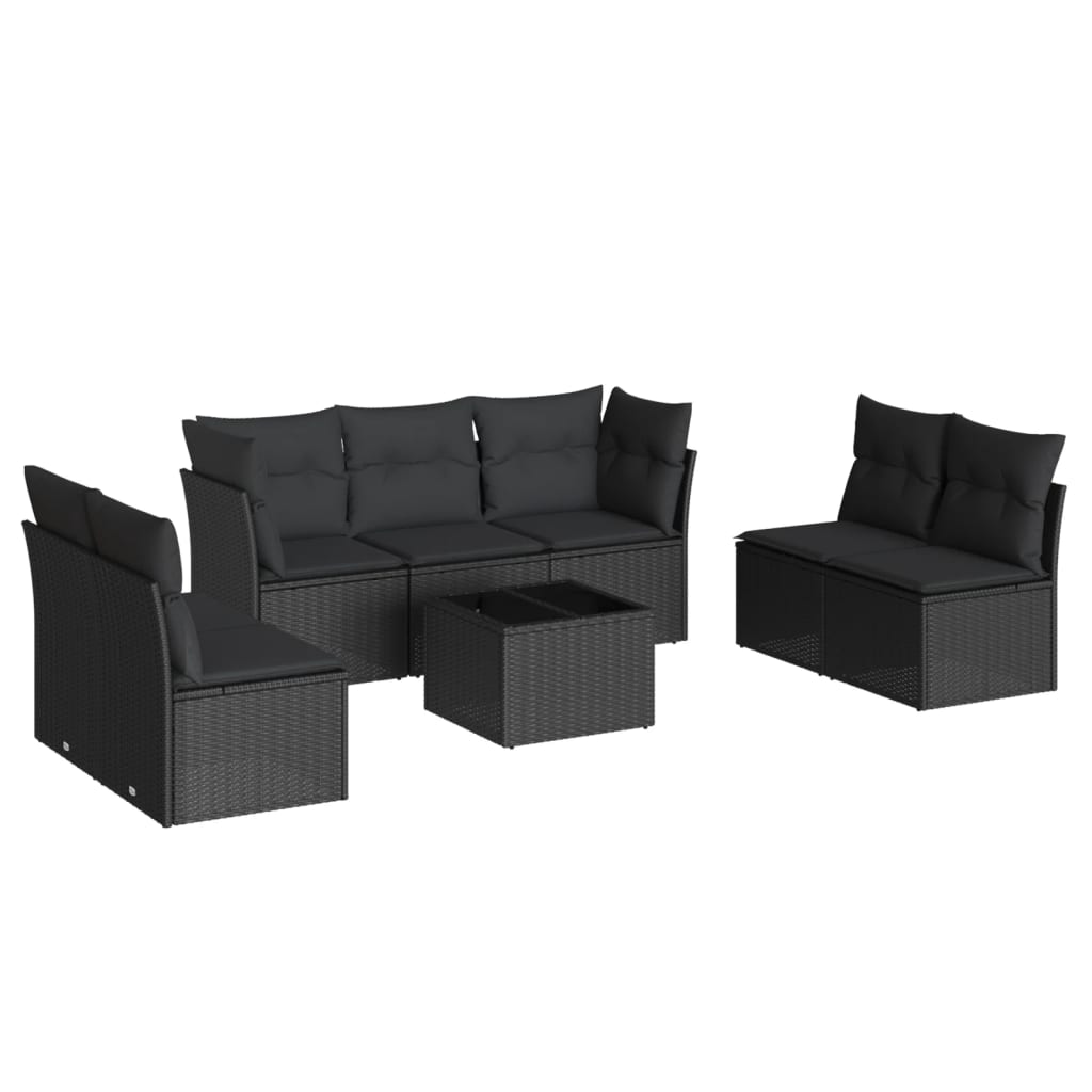vidaXL Set mobilier de grădină cu perne, 8 piese, negru, poliratan