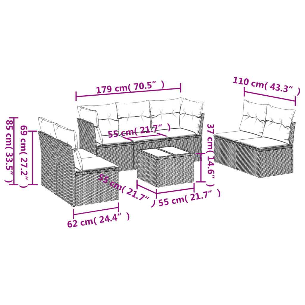 vidaXL Set mobilier de grădină cu perne, 8 piese, negru, poliratan vidaXL Set mobilier de grădină cu perne, 8 piese, negru, poliratan