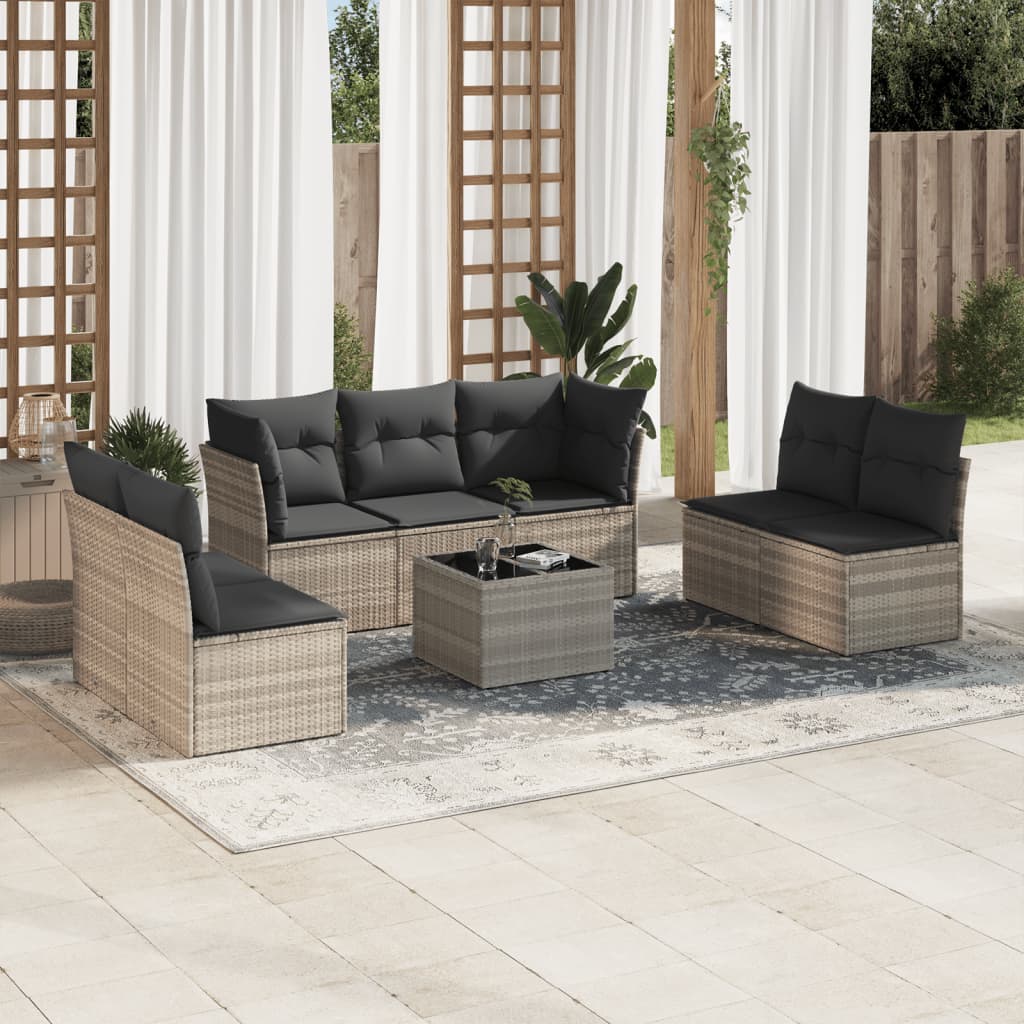 vidaXL Set mobilier de grădină cu perne, 8 piese gri deschis poliratan vidaXL Set mobilier de grădină cu perne, 8 piese gri deschis poliratan