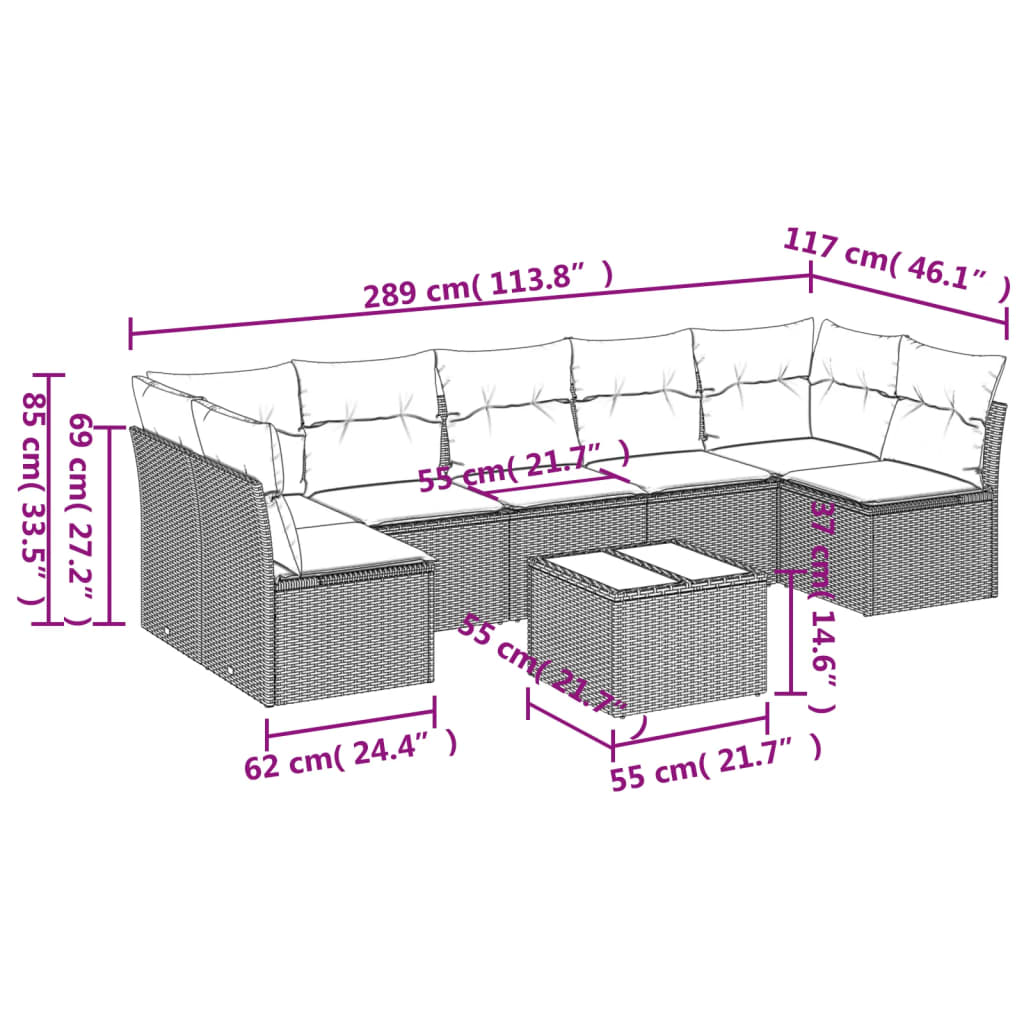 vidaXL Set mobilier de grădină cu perne, 8 piese, negru, poliratan vidaXL Set mobilier de grădină cu perne, 8 piese, negru, poliratan