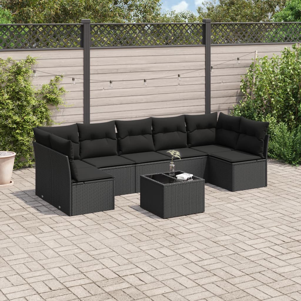 vidaXL Set mobilier de grădină cu perne, 8 piese, negru, poliratan vidaXL Set mobilier de grădină cu perne, 8 piese, negru, poliratan