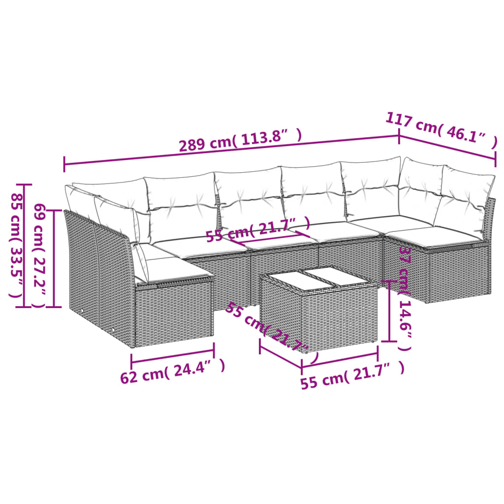 vidaXL Set mobilier de grădină cu perne, 8 piese, negru, poliratan