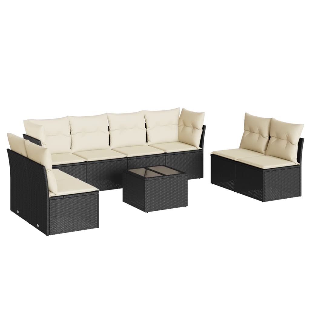 vidaXL Set mobilier de grădină cu perne, 9 piese, negru, poliratan vidaXL Set mobilier de grădină cu perne, 9 piese, negru, poliratan