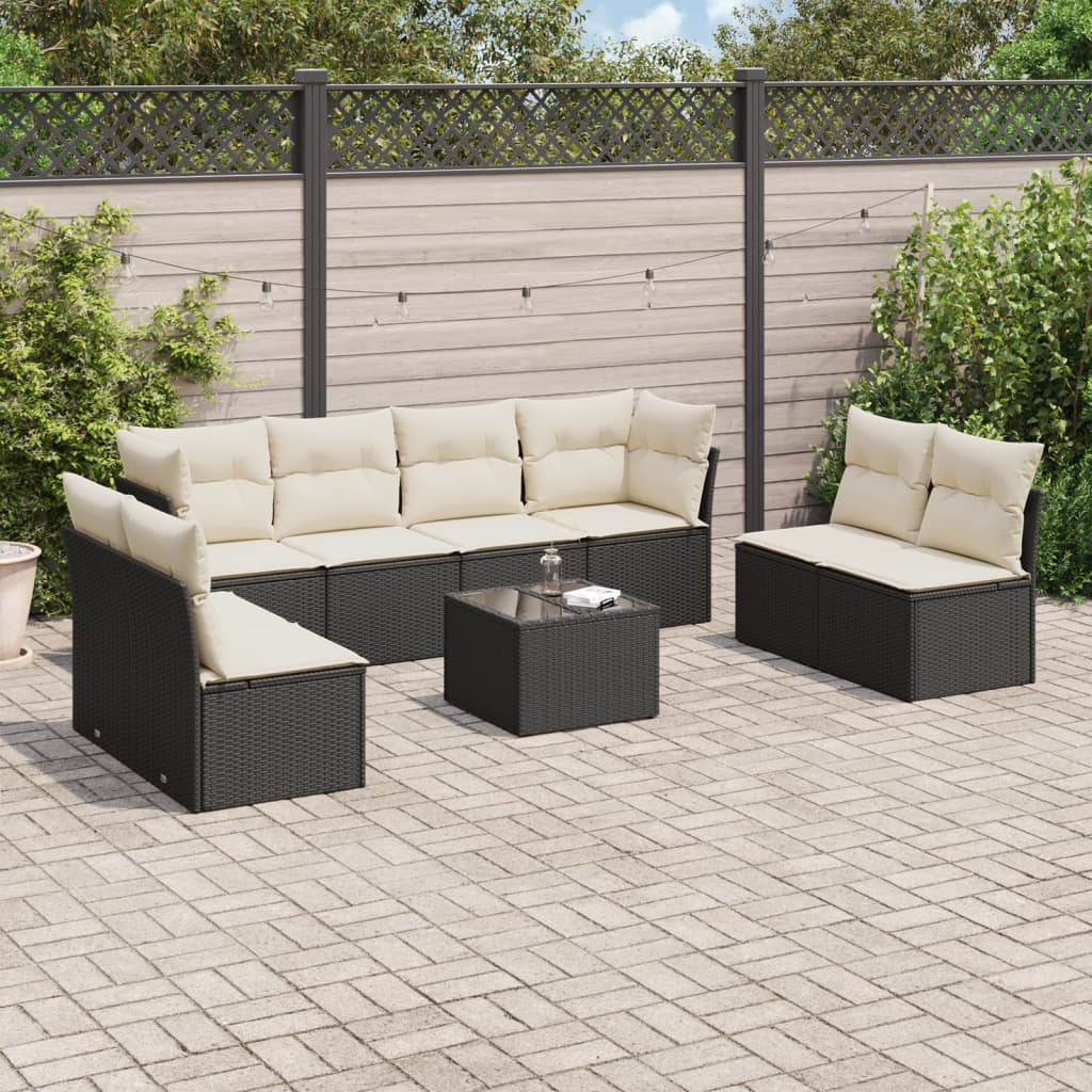 vidaXL Set mobilier de grădină cu perne, 9 piese, negru, poliratan vidaXL Set mobilier de grădină cu perne, 9 piese, negru, poliratan