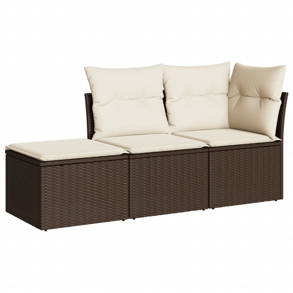 vidaXL Set canapele de grădină cu perne, 3 piese, maro, poliratan