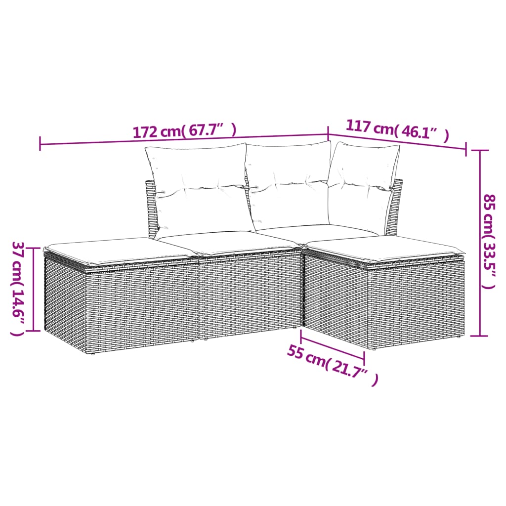 vidaXL Set canapea de grădină cu perne, 4 piese, gri deschis poliratan vidaXL Set canapea de grădină cu perne, 4 piese, gri deschis poliratan